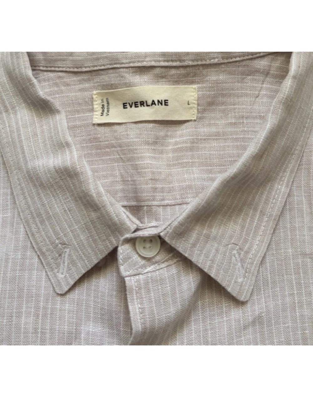 Everlane Shirt Mens L Beige Linen Short Sleeve Button Up Lightweight Relaxed Fit